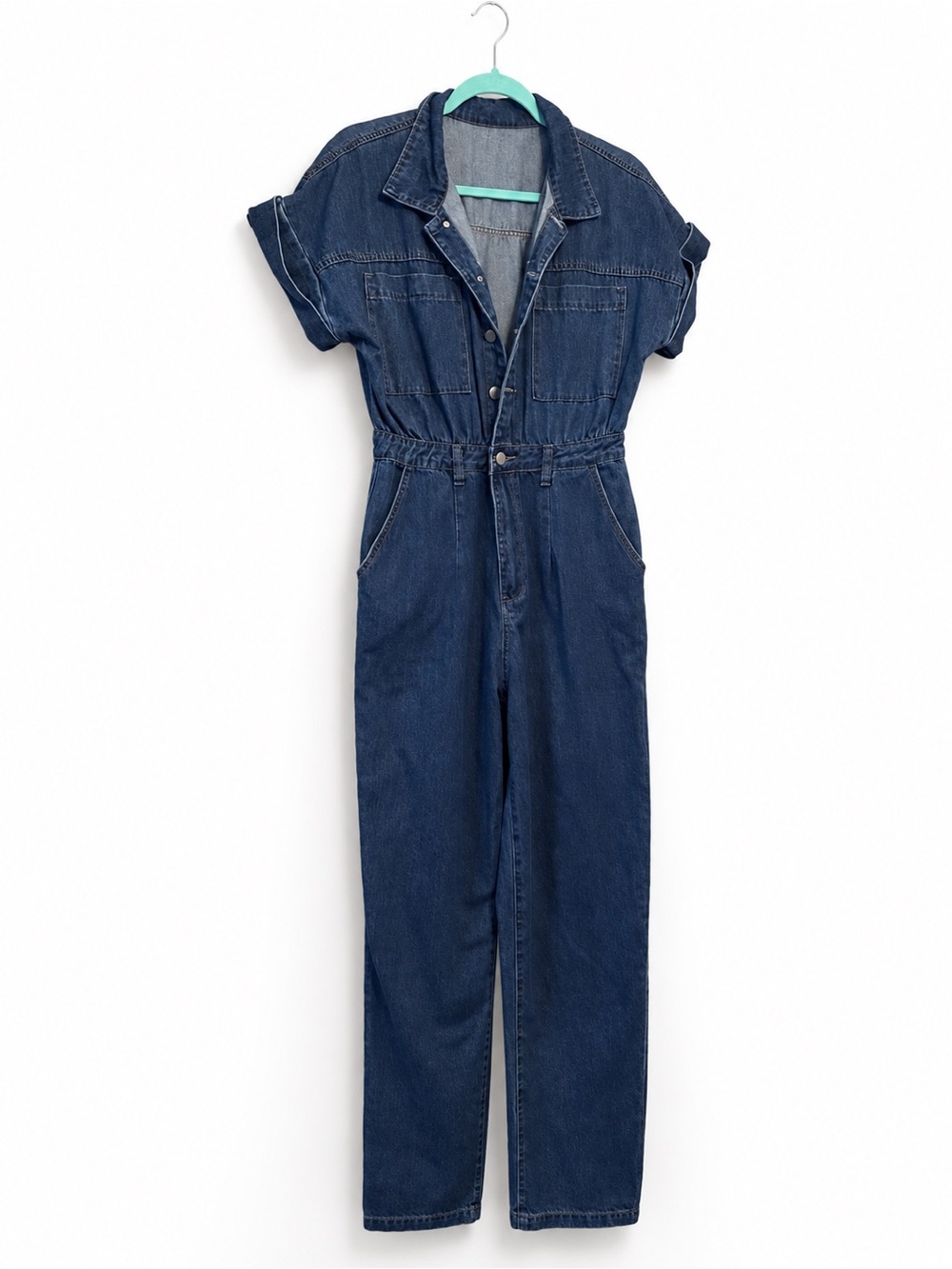 Amazon Dark Blue Denim Jumpsuit with Short Sleeves